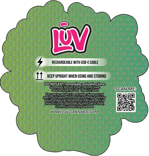 LUV Blue Dream 2G disposable vape pack, back