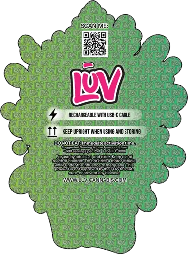 LUV Jack Herer 2G disposable vape pack, back