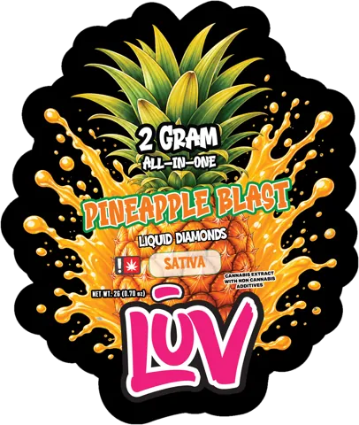 LUV Pineapple Blast 2G disposable vape pack, front